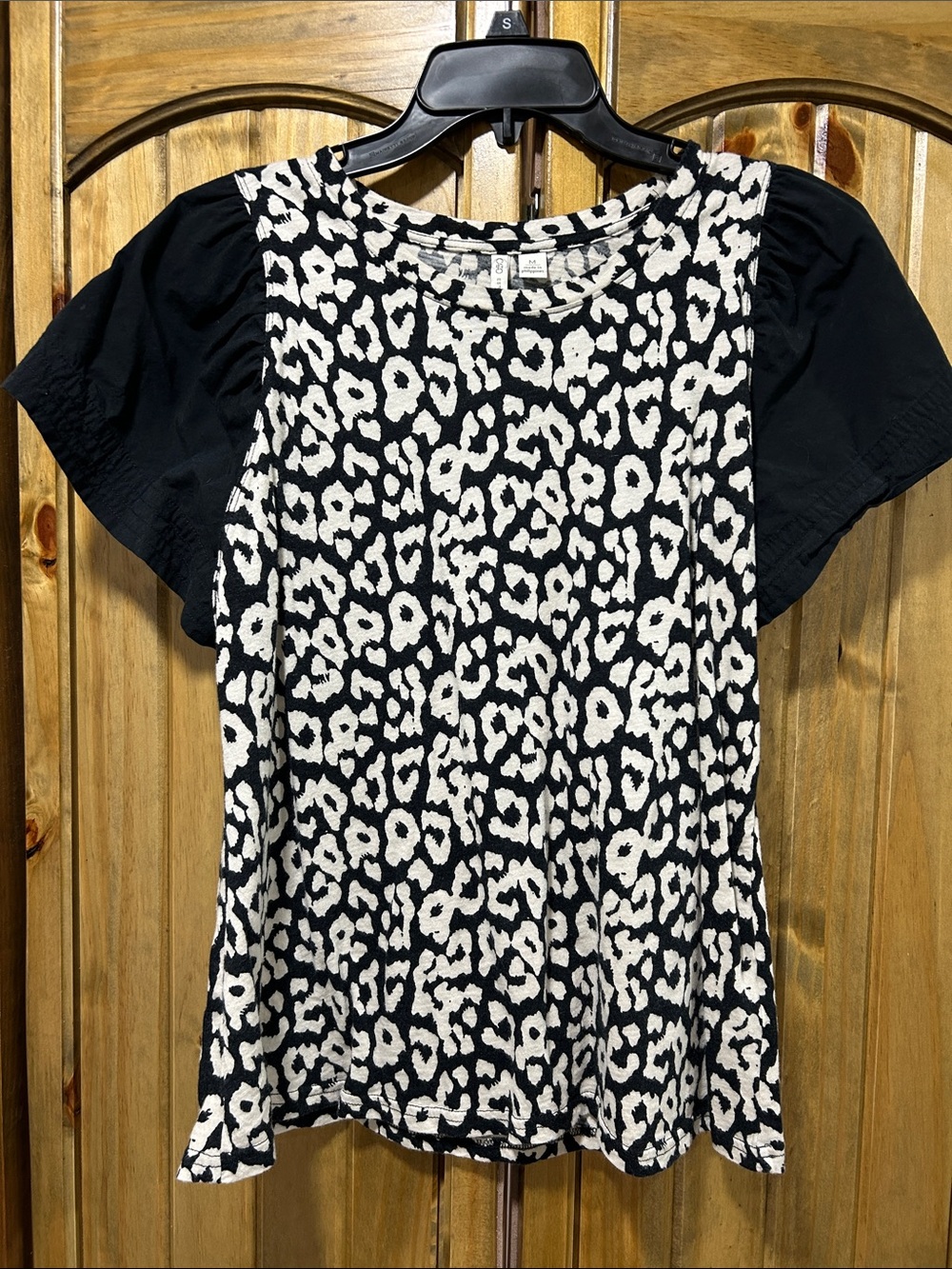 Cato Black and White Leopard Print Flutter Sleeve Top